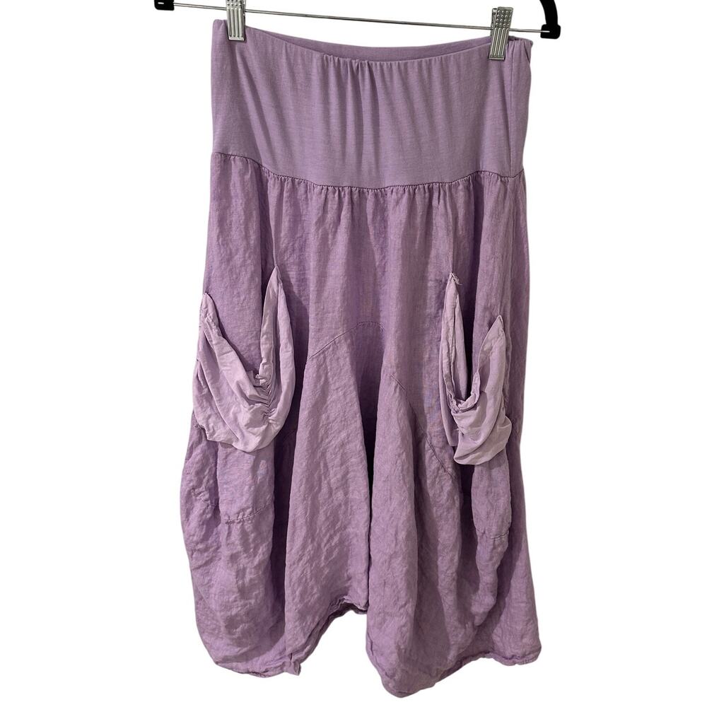 Vintage 100% Linen Lavender Maxi Skirt Slouchy Pockets Lagenlook, size S